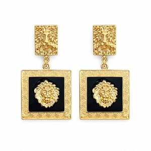 Gold and Black Lion Motif Fashion Pierced Earrings NWOT